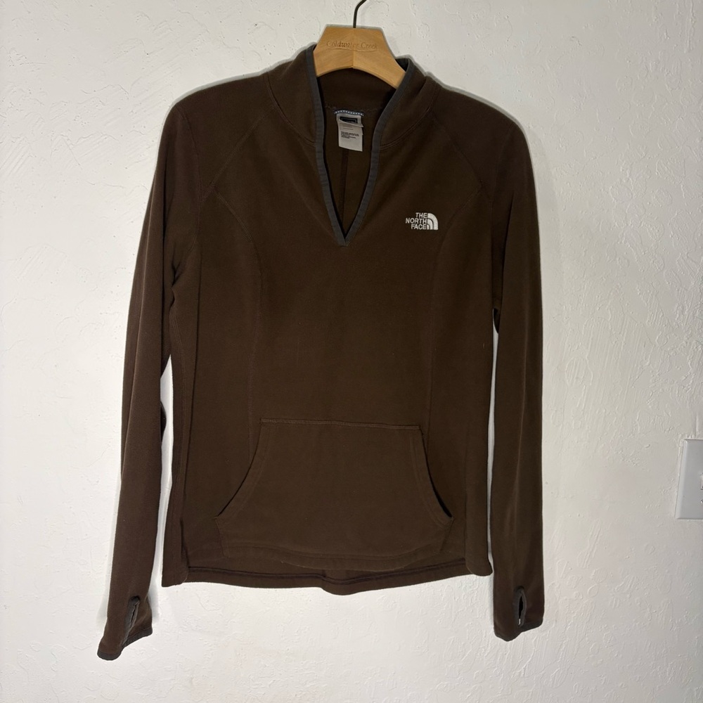 The North Face Womens Medium Brown TKA Micro Pullover V-neck Long Sleeve Fleece